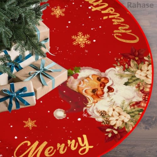 Christmas Tree Skirt Red and Gold Christmas Decorations - Xmas Tree Skirt Mat with Santa Claus Snowflake Pattern for Indoor Outdoor Merry Christmas Holiday Party Decor Inches (48inch) by Rahase