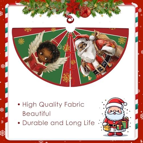 Black Santa Christmas Tree Skirt 48Inch African American Christmas Tree Decorations Red and Green Snowflake Xmas Tree Skirt for Winter Holiday Party Home Decor Indoor Outdoor - Image 7