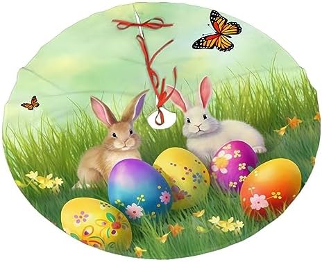 Easter Bunny Eggs Tree Skirts Xmas Ornaments, Spring Flower Rabbit Tree Mat for Christmas Party Holiday All Occasions 36" by Dewoofly