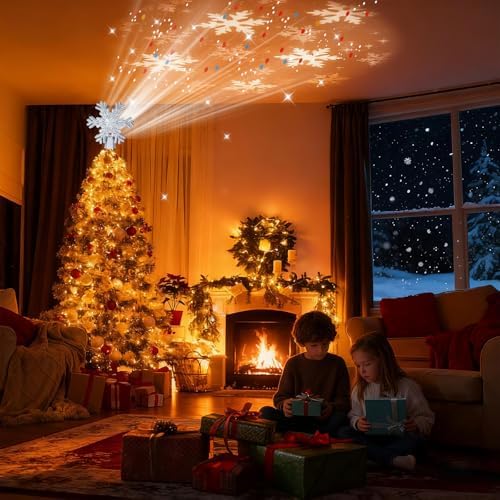 Christmas Tree Topper Lighted with LED Rotating Silver Snowflake Projector, 3D Hollow Glitter Lighted Snow Tree Topper for Xmas New Year Party Holiday Christmas Decorations - Image 5