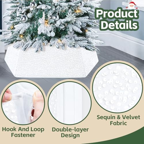 Sequin Christmas Tree Ring Collar White Tree Collar 25.59 Inch Velvet Tree Stand Cover for Xmas Artificial Tree Home Ornaments - Image 6