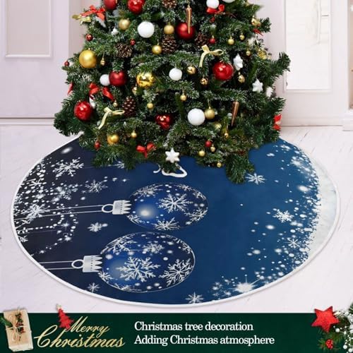 Blue Christmas Balls Baubles Christmas Tree Skirt Large Xmas Tree Skirts Decorations 48 in Burlap Tree Mat Cover for 4 ft Trees Holiday Party - Image 2
