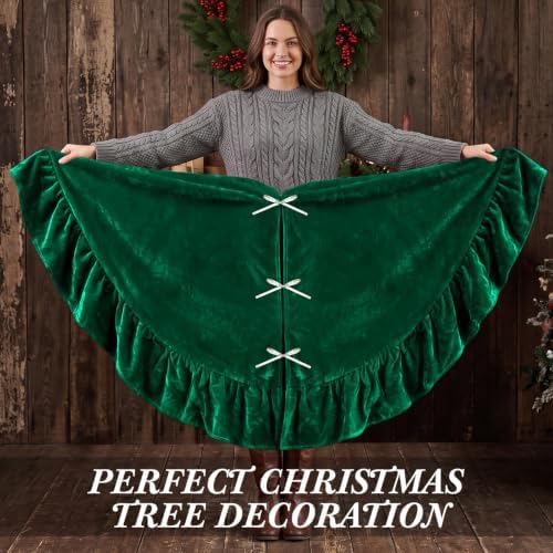 72 Inches Velvet Christmas Tree Skirt Decorations Green Luxury Xmas Fur Plush Skirts for Merry Christmas Party Rustic Vintage Holiday Home Winter - Image 6