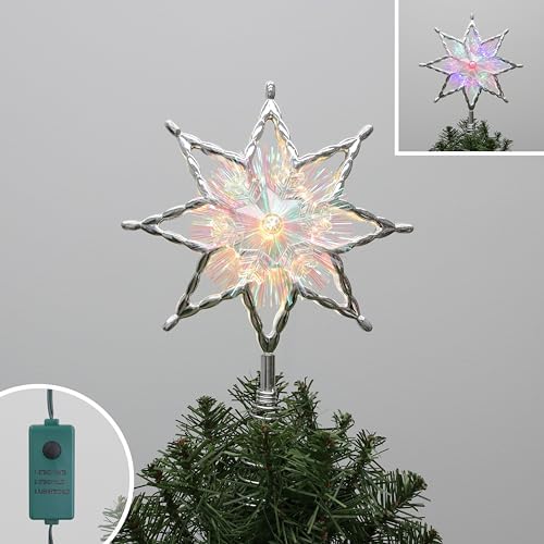 Philips 11.25" Silver Star Treetopper with Iridescent Tinsel - 3 Light Functions with Control Box and Coil - 10 Bicolor Microdot LEDs - 72" Lead-in - Image 4