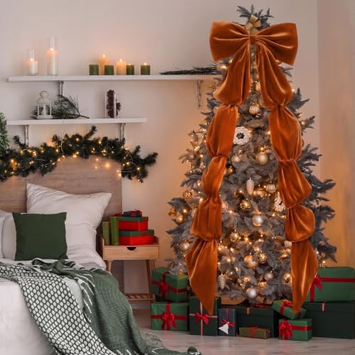 Knitgrip Extra Large Velvet Christmas Tree Topper Bow, Khaki, 118 Inch - Image 5