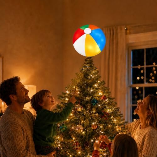 10 x 6.5 Inch Wooden Beach Ball Lighted Summer Tree Topper - Image 6