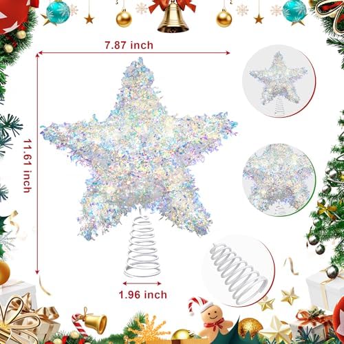 LAWOHO Christmas Tree Topper Star, Exquisite Christmas Decor, 10 Inch Shiny Iridescent Christmas Tree Decoration with 6H Timer, 20 Warm LED Lights for Xmas Tree, Holiday & Party, Indoor Decor - Image 5