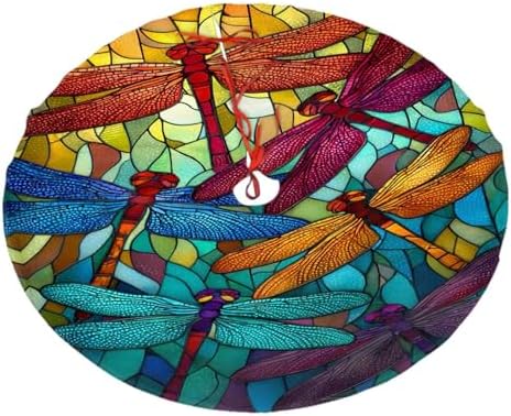 Christmas Tree Skirt, Summer Colorful Dragonfly Xmas Large Tree Mat, New Year Festive Holiday Party Decorations 30" inches by Mount+Hour