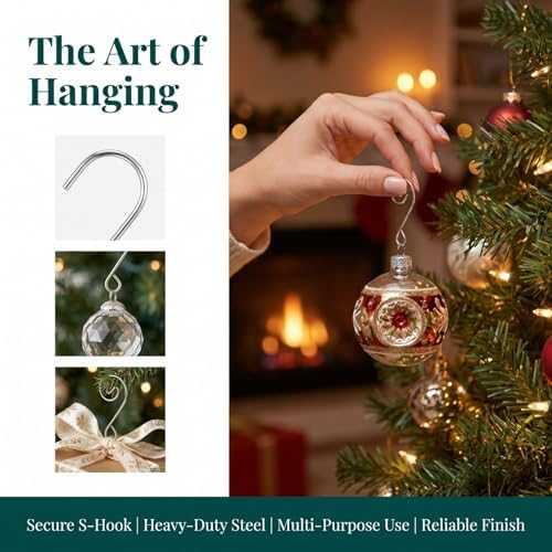 50pcs Silver Hooks for Christmas Tree Decoration Multifunctional Wrought Iron Hangers for Ornaments and Wreaths Easy to Install Heavy-Duty Design - Image 3