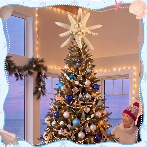 Soulchen Christmas Starfish Tree Topper Coastal Christmas Tree Decor 8.3 Inch Beach Starfish Treetop Decoration White Coastal Xmas Treetop Ornament for Sea Beach Themed Xmas Home Decor - Image 4