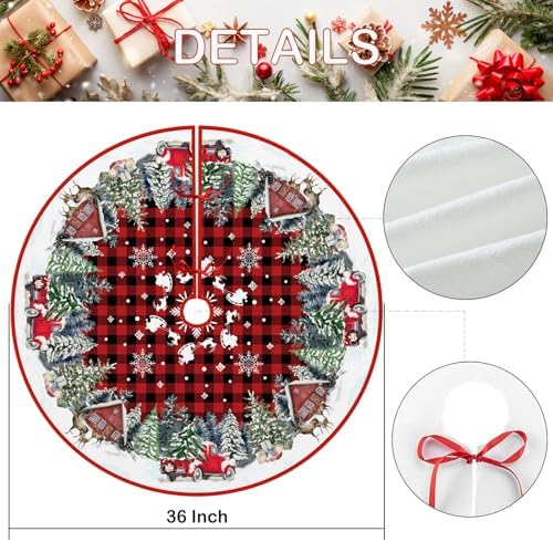 Red Buffalo Plaid with Truck Christmas Tree Skirt 36 Inches - Image 7
