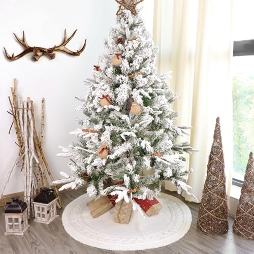 Christmas Tree Skirt 36 Inches: Braided Cable Knit Round Cream White Tree Skirt, Thick Rustic Christmas Tree Decorations Neutral Christmas Decor Christmas Tree Skirts for Xmas Home Party Supplies - Image 6