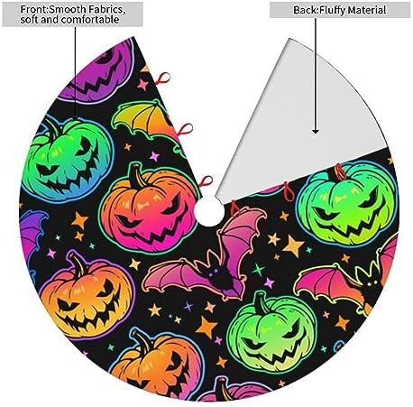 Neon Scary Bat Pumpkin Skull Halloween Colorful 36 Inch Christmas Tree Skirt Carpet Mat Funny Party Decor Supplies for Xmas Halloween Decorations Occasion Ornament - Image 3