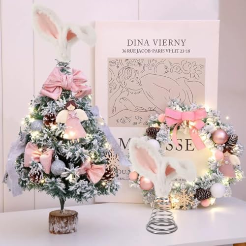 10 Inch White Pink Bunny Ear Easter Day Tree Topper, Bunny Ears Metal Spiral Bunny Ornaments Rabbit Christmas Tree Decor???for Cute Spring Easter Trees Holiday Home Decoration Party Supplie - Image 4