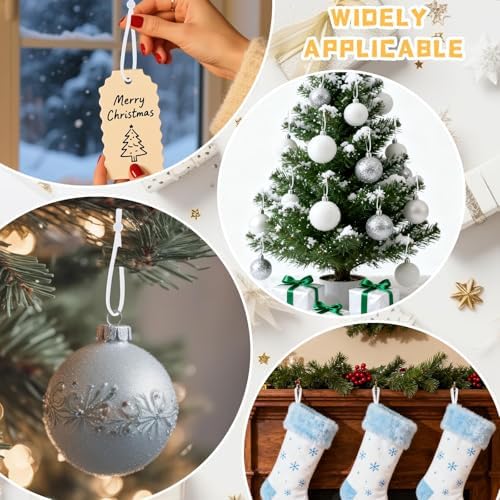 JUNEBRUSHS 150Pcs Ornament Hangers for Christmas Tree, Adjustable Ribbon Hangers Christmas Ties String Ribbon Loops for Ornament Hanging Tree Decorations, White - Image 6