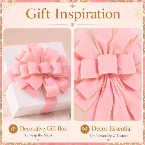 Ceenna Christmas Tree Topper Bow 52 x 12 Inch, Pink Large Velvet Bow - Image 5