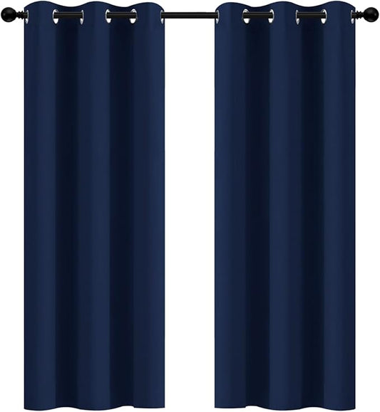 Yakamok 72 Inch Length Blackout Curtains for Bedroom, Thermal Insulated Room Darkening Grommet Top Window Drapes for Living Room,42W x 72L,Navy Blue,2 Panels