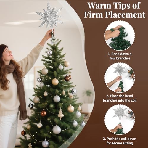 Lewondr Christmas Star Tree Topper, 14.6" Lighted Glitter 3D Star Treetop - Image 4