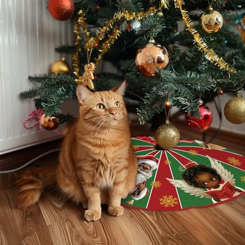 Black Santa Christmas Tree Skirt 48Inch African American Christmas Tree Decorations Red and Green Snowflake Xmas Tree Skirt for Winter Holiday Party Home Decor Indoor Outdoor - Image 5