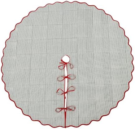 Ridhi Green Stripe & Red Block Print Cotton Christmas Tree Skirt 70 Inch by Ridhi
