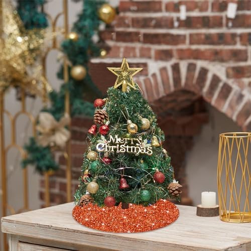 Orange Christmas Tree Skirt 21 Inch Fall Tree Skirt Sequin Velvet Tree Skirt Mini Xmas Tree Skirts Halloween Tree Decoration Glitter Christmas Tree Cover Skirt Mat for Holiday Christmas Tree Ornaments - Image 6