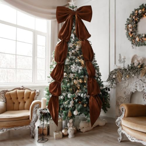 Knitgrip Extra Large Velvet Christmas Tree Topper Bow, Brown, 118 Inch - Image 5