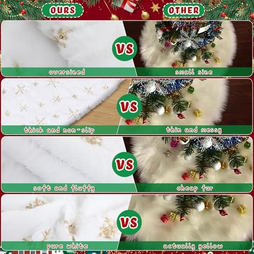 Libima 100 Inches Large Christmas Tree Skirt Faux Fur Xmas Tree Skirt White Plush Velvet with Gold Sequins Snowflakes for Xmas Decorations Merry Christmas Party Winter Holiday Ornaments - Image 5