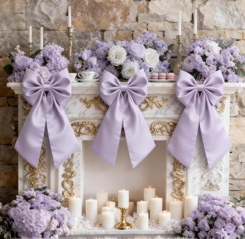 Big Purple Bows for Valentine's Day Tree Topper, 23x11 in Purple Satin Bow Decorstions for Room Hoom Wall Backdrop Room as Crib Skirt for Holiday Bow Decor Xmas (Heavyweight Satin) by Froova