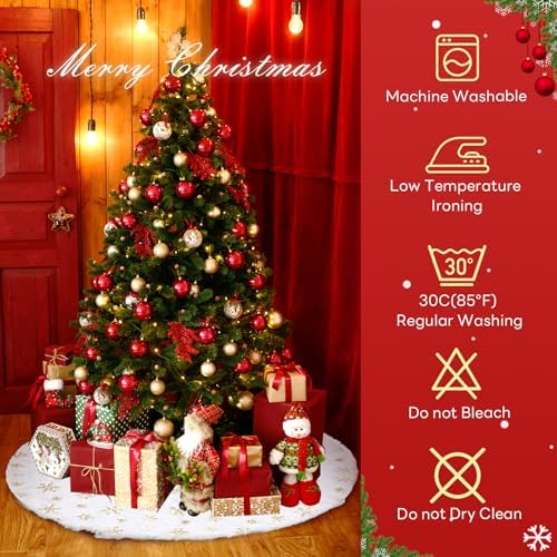 Christmas Tree Skirt 48Inch, Holiday Part Decorations for Christmas Tree, Whit Plush Glod Sequin Snowflake Tree Shirt for Xmas - Image 7