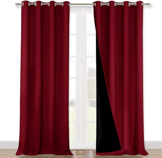 NICETOWN Cold Blocking 100% Blackout Curtains, Durable and Soft Black Lined Blackout Drapes, Energy Saving Decoration for Patio Sliding Glass Door, Burgundy, 52-inch x 108 inches, 2 PCs