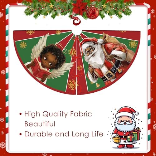 Christmas Tree Skirt 36Inch Black Santa Christmas Tree Decorations Red and Green African American Xmas Tree Skirt for Winter Holiday Party Home Decor Indoor Outdoor - Image 7