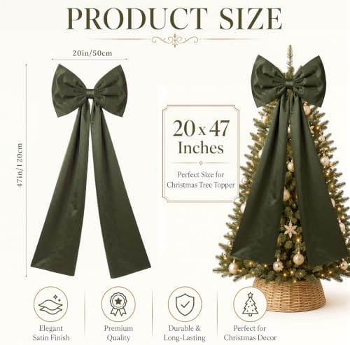 Daifunli 20 x 47 in Giant Satin Bow Christmas Tree Topper,Olive Green - Image 2