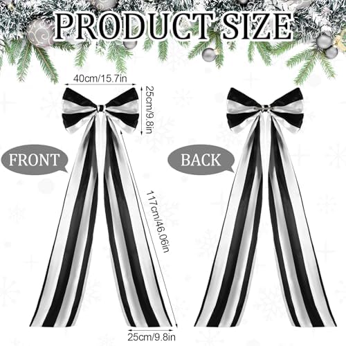 Soulchen 16 x 46 Inch Black and White Halloween Christmas Tree Topper Bow - Image 2