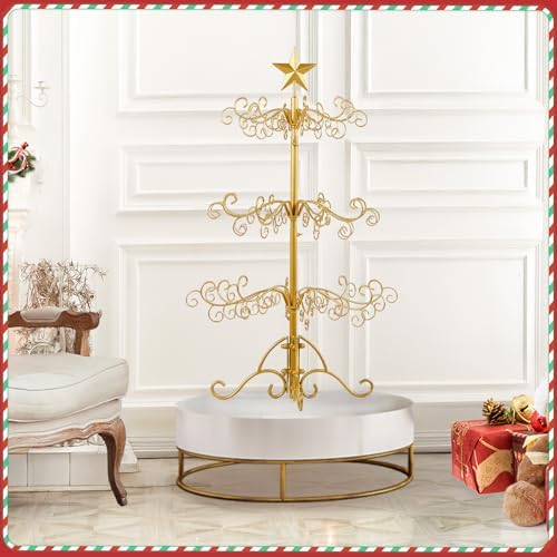 VINGLI 3ft Wrought Iron Christmas Tree w/80 Branch Tips, 3-Tier Metal Display Stand for Gifts, Box, Ornament Display Tree Suit for Holiday, Party, Home Decor, Indoor & Outdoor Decor Hanger, Gold - Image 5