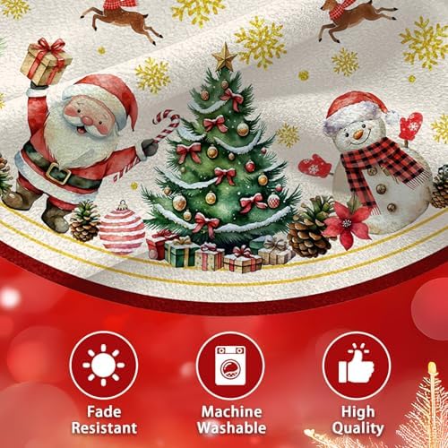 Santa Claus 48in Christmas Tree Skirt, Snowman Xmas Tree - Image 4
