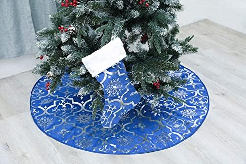 Flash World 36 Inch Large Christmas Tree Skirt Xmas Soft Cover Mat Decor Snowflake Collar Farmhouse Tree Skirt for Holiday Ornaments Party Home Indoor Decorations (Blue, 36INCH) - Image 3