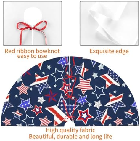 Patriotics Stars and Stripes Veterans Day 4th of July Memorial Day Christmas Tree Skirt - Plush Polyester Mat Resistant with 3 Red Ties for Xmas, Halloween Decorations, Party Decor 36" - Image 4
