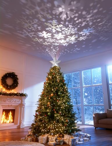 DG-Direct Christmas Tree Topper Lighted Star [Silver],3D Hollow Sparkling Star Christmas Tree Topper with Rotating Magic Cool White Snowflake Projector for Christmas Tree Ornament (Silver) - Image 6