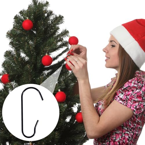 100 Pcs Christmas Ornament Hooks, Metal Wire Hanging Hook, Adjustable C-Shaped Ornaments Hanger for Christmas Tree Decoration, Garland (Black, 1.18??0.5 inch) - Image 6