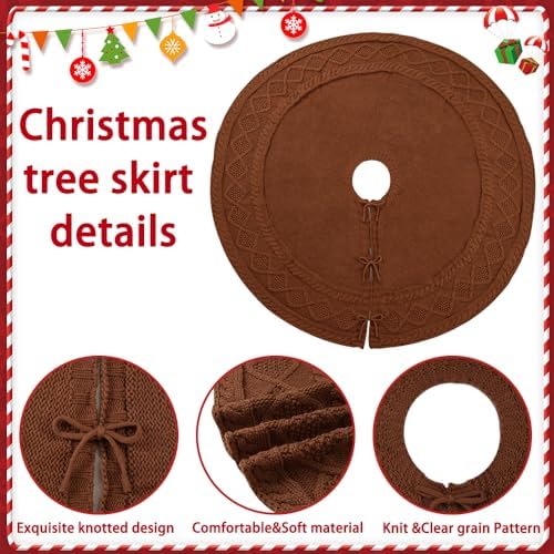 YUJUN 48 in Brown Christmas Knitted Tree Skirt for Xmas Home Decoration - Image 3