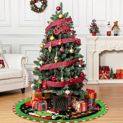 Christmas Tree Skirt Christmas Decorations Soft Red Green Christmas Decor Mat for Xmas Holiday Decorations 48" - Image 7