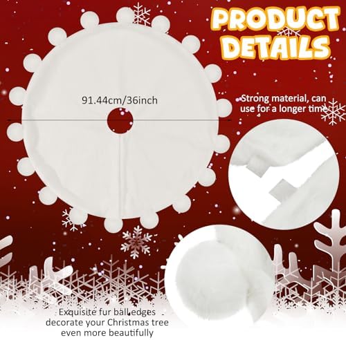 Halloscume 36 Inch Classic Faux Fur Christmas Tree Skirt White Plush - Image 2