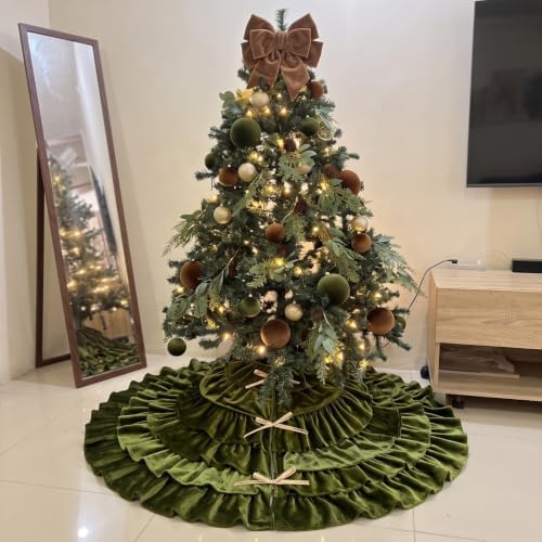 Velvet Christmas Tree Skirt, 48 Inches, 5-Tier Ruffle, Olive Green - Image 5