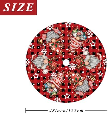 GAGEC Christmas Tree Skirt Red Buffalo Plaid Tree Skirt Glitter Gnomes Snowflake Xmas Winter Tree Skirt 48 Inch for Black Christmas Indoor Outdoor Decorations - Image 3