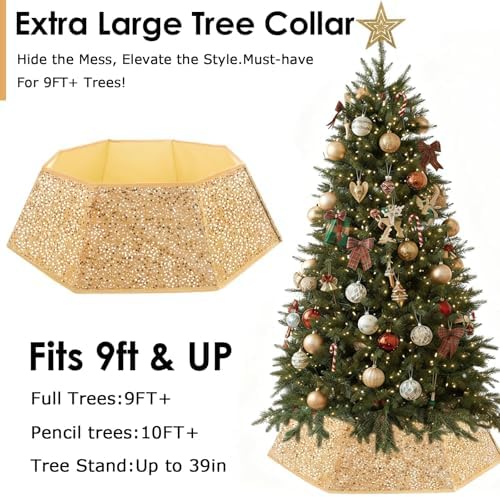 Christmas Tree Collar with Sparkling Sequin Tree Skirt for Holiday Home Decor Xmas Tree Ring(Champagne, X-Large) - Image 2