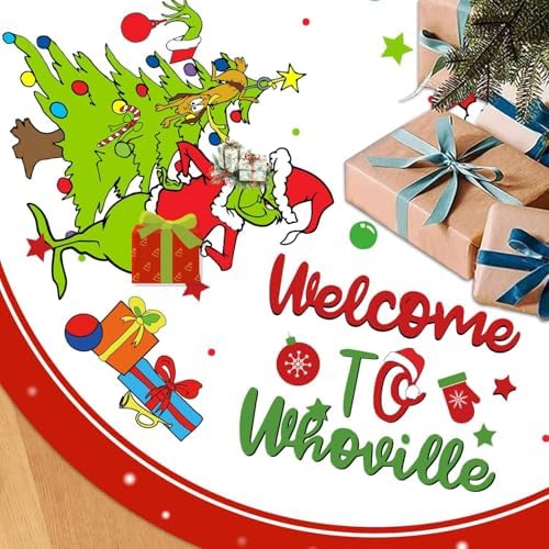 Christmas Tree Skirt 48 Inches, Green Soft and Funny Farmhouse Christmas Decorations Holiday Party Indoor Outdoor Home Decor - Image 6