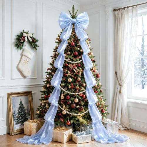 Big Satin Bow Coquette Room Decor, 16x79 Inch Large Christmas Bows for Birthday Decorations, Christmas Tree Topper, Girl Room Decor, Bachelorette, Wedding, Baby Shower, Front Door, Wreath (Blue) by AERORIBOWEnjoyEveryDay