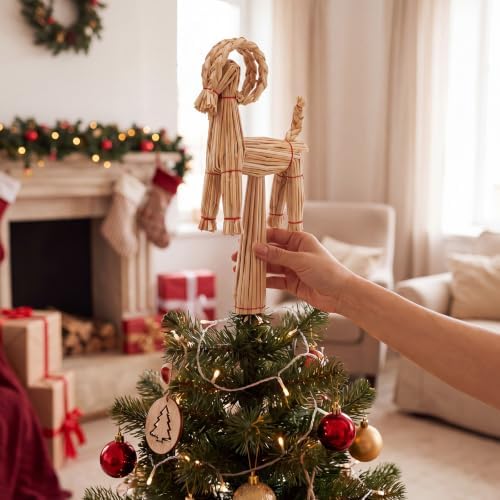Gemscream Christmas Straw Goat Tree Topper Scandinavian Christmas Decor - Image 3