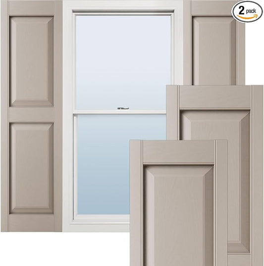 Ekena Millwork Lifetime Vinyl LP2S12X05500CL Standard Two Equal Panel Vinyls, Raised Panel Vinyl Shutters, w/Installation Shutter-Lok's & Matching Screws (Per Pair), 12"W x 55"H, Clay