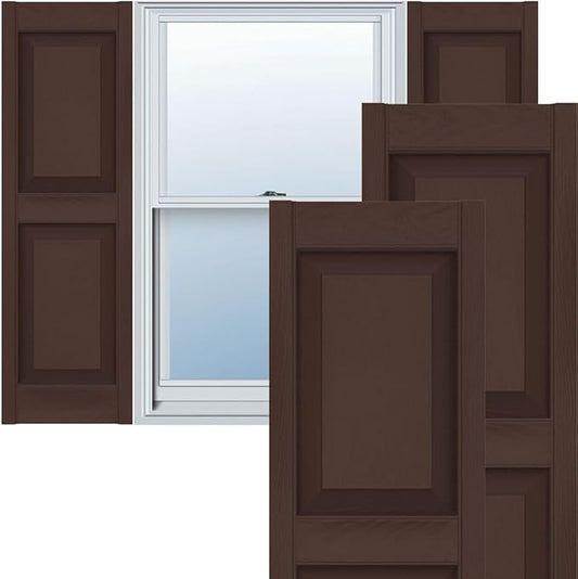 Ekena Millwork Lifetime Vinyl LP2S14X07500FB Standard Two Equal Panel Vinyls, Raised Panel Vinyl Shutters, w/Installation Shutter-Lok's & Matching Screws (Per Pair), 14.75"W x 75"H, Federal Brown